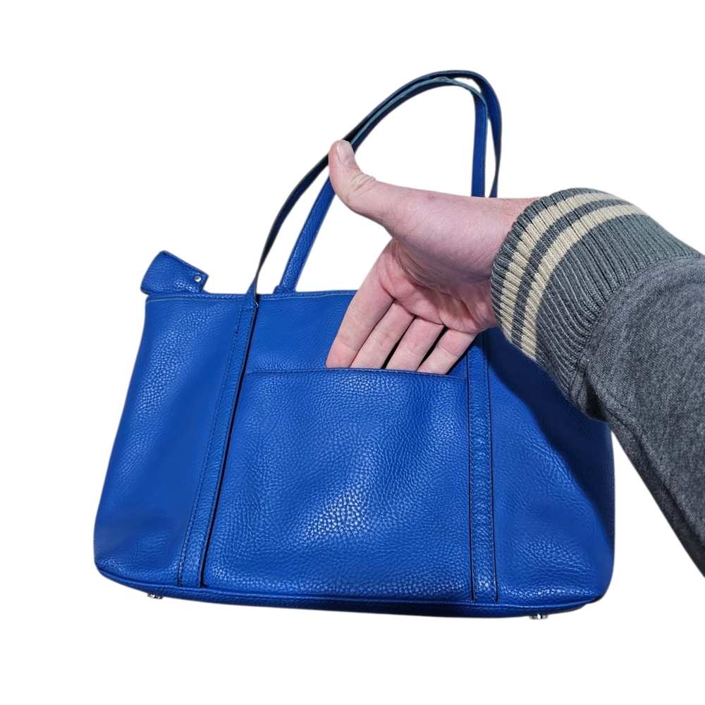 Dana Buchman Womens Pebbled Blue Tote Bag Zebra Lined Minimalist Office Carryall - Picture 3 of 9